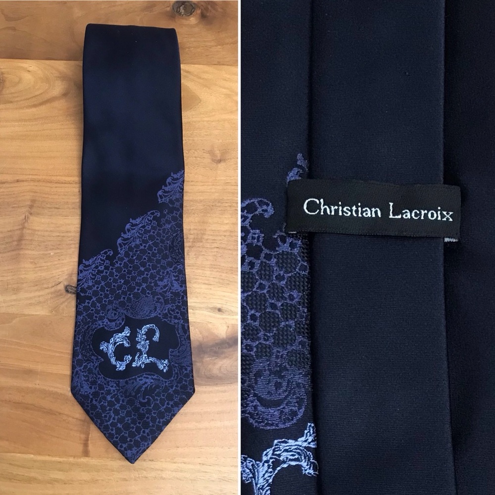 Elegant Christian Lacroix Midnight Blue Tie with CL Pattern